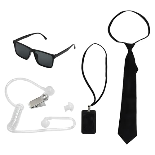 Freebily Agentenkostüm Set Geheime Sicherheitsbrille Ohrstücke Krawatte Hut Ausweis Für Halloween Cosplay Party Typ B Einheitsgröße von Freebily