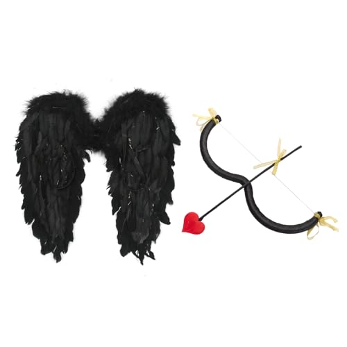 Freebily Amor Kostüm Accessoires mit Pfeil Bogen Federflügel Weihnachten Engels Flügel Amor Cosplay Valentinstag-Zubehör Kostümparty Weihnachten Karneval Schwarz One Size von Freebily