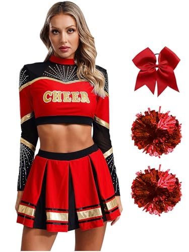 Freebily Cheer Leader Kostüm Dame Cheerleading Uniform Mit Pompons Langarm Crop Top Minirock Haargummi Socken Halloween Karneval Kostüm Rot L Freebily Cheer Leader Kostüm Dame Cheerleading Uniform Mit Pompons Langarm Crop Top Minirock Haargummi Socken Halloween Karneval Kostüm Rot L von Freebily