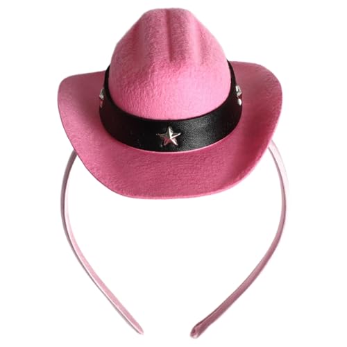 Freebily Cowboy-Minihut-Stirnband für Frauen, Cowgirls-Flanellhut mit Glitzer-Topper für Halloween-Rodeo-Party Typ 1 Einheitsgröße von Freebily