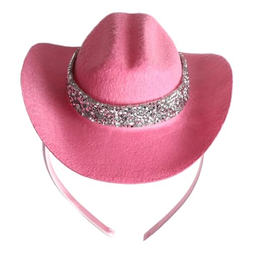 Freebily Cowboy-Minihut-Stirnband für Frauen, Cowgirls-Flanellhut mit Glitzer-Topper für Halloween-Rodeo-Party Typ 2 Einheitsgröße von Freebily