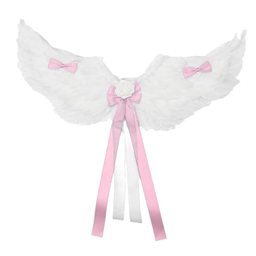 Freebily Cupido-Federn Engelsflügel Exquisite Schleifenblumenverzierte Flügel Festliche Party-Requisiten für Frauen Rosa Einheitsgröße von Freebily