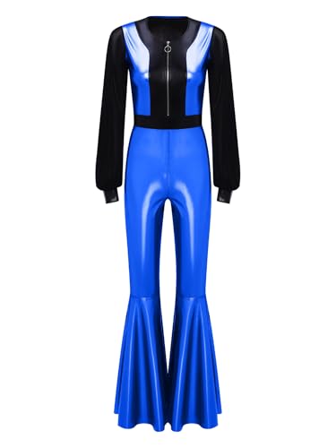 Freebily Damen 70s 80s Disco Outfit Overall Glänzende Metallic Mesh Jumpsuit Mit Schlag Party Tanz Karneval Kostüm Königsblau M Freebily Damen 70s 80s Disco Outfit Overall Glänzende Metallic Mesh Jumpsuit Mit Schlag Party Tanz Karneval Kostüm Königsblau M von Freebily
