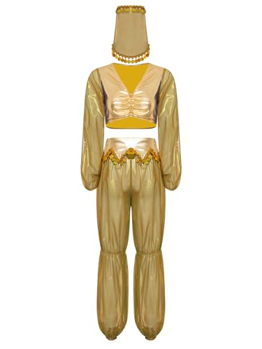 Freebily Damen Bauchtanz Kostüm Glitzer Top Hose Und Schleier 3er Arabische Indische Prinzessin Verkleidung Karneval Tanzkleidung Gold XXL Freebily Damen Bauchtanz Kostüm Glitzer Top Hose Und Schleier 3er Arabische Indische Prinzessin Verkleidung Karneval Tanzkleidung Gold XXL von Freebily