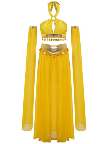 Freebily Damen Bauchtanz Kostüm Neckholder Pailletten Quasten Top Langer Schlitzrock Mit Ärmeln Karneval Kostüm Party Tanz Outfit Gelb S Freebily Damen Bauchtanz Kostüm Neckholder Pailletten Quasten Top Langer Schlitzrock Mit Ärmeln Karneval Kostüm Party Tanz Outfit Gelb S von Freebily