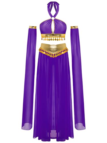 Freebily Damen Bauchtanz Kostüm Neckholder Pailletten Quasten Top Langer Schlitzrock Mit Ärmeln Karneval Kostüm Party Tanz Outfit Violett M Freebily Damen Bauchtanz Kostüm Neckholder Pailletten Quasten Top Langer Schlitzrock Mit Ärmeln Karneval Kostüm Party Tanz Outfit Violett M von Freebily