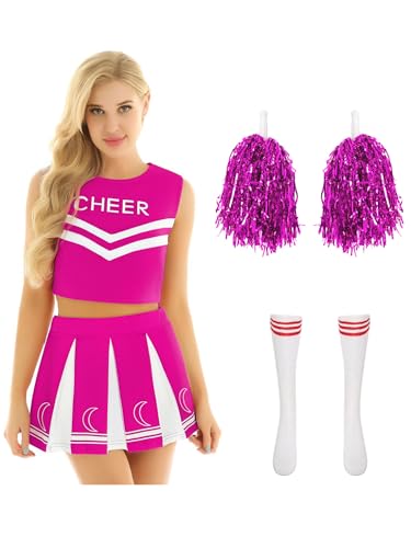 Freebily Damen Cheer Leader Kostüm Buchstabendruck Cheerleading Outfit Und Pom Poms Strümpfe Set Karneval Tanzanzug Hotpink S Freebily Damen Cheer Leader Kostüm Buchstabendruck Cheerleading Outfit Und Pom Poms Strümpfe Set Karneval Tanzanzug Hotpink S von Freebily