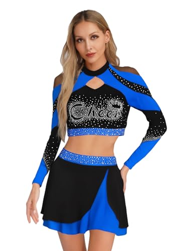 Freebily Damen Cheer Leader Kostüm Rhinestones Langarm Crop Top Und Mini Skater Rock Set für Halloween Karneval Tanz Königsblau XL Freebily Damen Cheer Leader Kostüm Rhinestones Langarm Crop Top Und Mini Skater Rock Set für Halloween Karneval Tanz Königsblau XL von Freebily