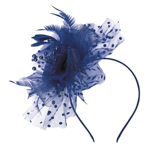 Freebily Damen Fascinators Hut Haarreif Elegant Cocktail Stirnband mit Sonnenhut Kopfbedeckung Halloween Brautparty Fasching Marineblau C One Size von Freebily