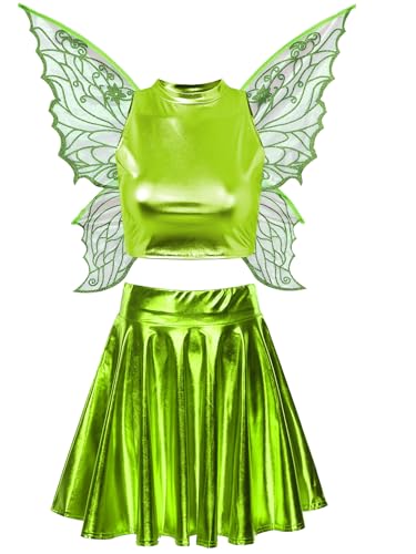 Freebily Damen Fee Kostüm Schmetterling Flügel Metallic Top Rock Set Frauen Halloween Karnevalskostüme Glitzer Party Outfit Grün M Freebily Damen Fee Kostüm Schmetterling Flügel Metallic Top Rock Set Frauen Halloween Karnevalskostüme Glitzer Party Outfit Grün M von Freebily