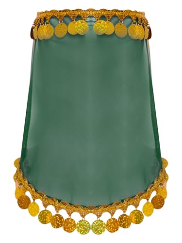 Freebily Damen Gesichtsschleier Bauchtanz Kostüm Pailletten Münze Schleier Festival Party Maskerade Zubehör Dekoration Grün Einheitsgröße von Freebily