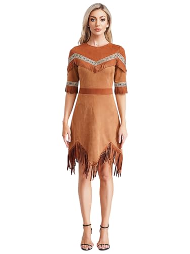 Freebily Damen Indianer Kostüm Fransenkleid Ureinwohner Häuptlingstochter Prinzessin Kostüm Karneval Halloween Braun XXL Freebily Damen Indianer Kostüm Fransenkleid Ureinwohner Häuptlingstochter Prinzessin Kostüm Karneval Halloween Braun XXL von Freebily