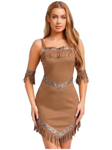 Freebily Damen Indianer Kostüm Retro Fransen Kunstwildleder Kleid Unregelmäßiger Saum Und Armbänder Ureinwohner Kostüm Braun L Freebily Damen Indianer Kostüm Retro Fransen Kunstwildleder Kleid Unregelmäßiger Saum Und Armbänder Ureinwohner Kostüm Braun L von Freebily