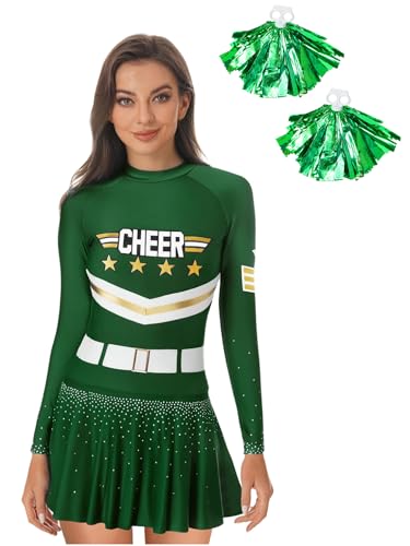 Freebily Damen Kostüm Cheer Leader Langarm Glitzer Cheerleading Kleid Pom Poms 2er Set Karneval Tanzanzug Grün XXL Freebily Damen Kostüm Cheer Leader Langarm Glitzer Cheerleading Kleid Pom Poms 2er Set Karneval Tanzanzug Grün XXL von Freebily