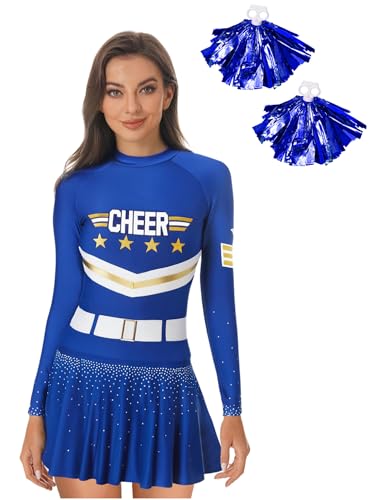 Freebily Damen Kostüm Cheer Leader Langarm Glitzer Cheerleading Kleid Pom Poms 2er Set Karneval Tanzanzug Königsblau M Freebily Damen Kostüm Cheer Leader Langarm Glitzer Cheerleading Kleid Pom Poms 2er Set Karneval Tanzanzug Königsblau M von Freebily