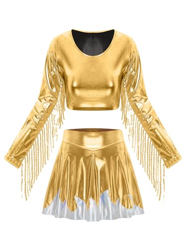 Freebily Damen Kostüm Cheer Leader Space Girl Alien Kostüm Halloween Karneval Glitzer Metallic Fransen Langarm Top Mini Skaterrock Set Gold XL Freebily Damen Kostüm Cheer Leader Space Girl Alien Kostüm Halloween Karneval Glitzer Metallic Fransen Langarm Top Mini Skaterrock Set Gold XL von Freebily