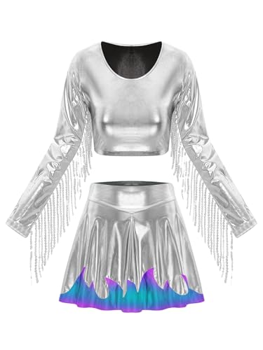 Freebily Damen Kostüm Cheer Leader Space Girl Alien Kostüm Halloween Karneval Glitzer Metallic Fransen Langarm Top Mini Skaterrock Set Silber XXL Freebily Damen Kostüm Cheer Leader Space Girl Alien Kostüm Halloween Karneval Glitzer Metallic Fransen Langarm Top Mini Skaterrock Set Silber XXL von Freebily