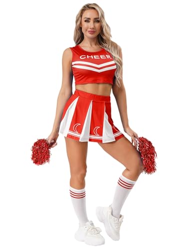 Freebily Damen Kostüm Cheerleading Pom Poms Crop Top Faltenrock Und Strümpfe Erwachsene High School Musical Outfit Karneval Tanzanzug Rot S Freebily Damen Kostüm Cheerleading Pom Poms Crop Top Faltenrock Und Strümpfe Erwachsene High School Musical Outfit Karneval Tanzanzug Rot S von Freebily