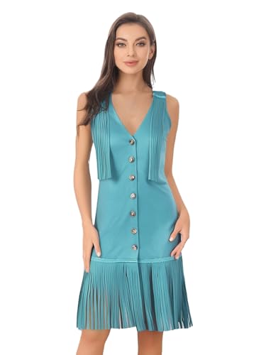 Freebily Damen Kostüm Cowgirl Outfit Fransenweste Fransenrock Set Mode Western Boho Festival Party Outfit von Freebily