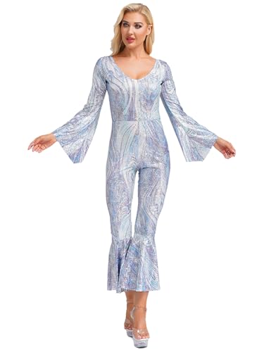 Freebily Damen Kostüm Disco 70er Jahre Outfit Glitzer Overall Jumpsuit Karneval Faschingskostüme Party Dancing Queen Kleidung Silber XXL Freebily Damen Kostüm Disco 70er Jahre Outfit Glitzer Overall Jumpsuit Karneval Faschingskostüme Party Dancing Queen Kleidung Silber XXL von Freebily