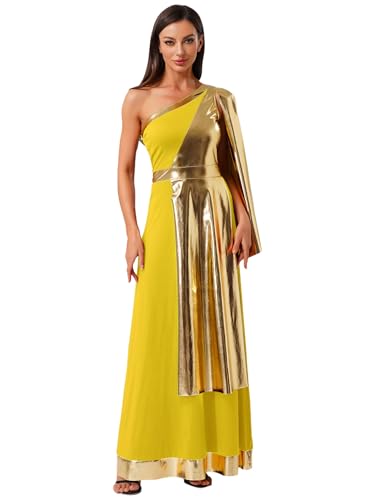 Freebily Damen Kostüm Griechisch Römische Göttin Kleid Ein Schulter Toga Metallic Überwurf Römer Griechen Kostüm Karneval Halloween Gelb XL Freebily Damen Kostüm Griechisch Römische Göttin Kleid Ein Schulter Toga Metallic Überwurf Römer Griechen Kostüm Karneval Halloween Gelb XL von Freebily