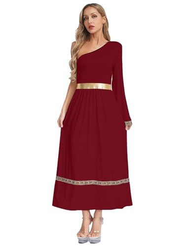 Freebily Damen Kostüm Griechische Göttin Kleid Toga Ein-schulter Römische Kaiserin Kostüm Halloween Faschingskostüme Burgundy S von Freebily