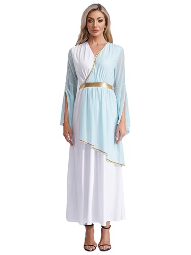 Freebily Damen Kostüm Toga Griechische Göttin Kleid Römische Kaiserin Erwachsene Halloween Faschingskostüme Hellblau XL von Freebily