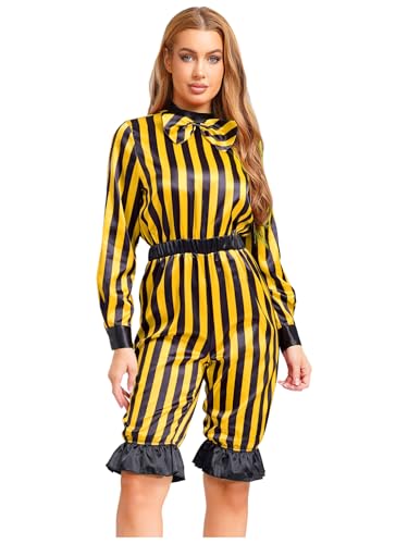 Freebily Damen Kostüm Zirkus Clown Langarm Streifen Jumpsuit Kurze Bloomers Shorts Halloween Kostüm Cosplay Party Outfit Gelb&Schwarz XXL Freebily Damen Kostüm Zirkus Clown Langarm Streifen Jumpsuit Kurze Bloomers Shorts Halloween Kostüm Cosplay Party Outfit Gelb&Schwarz XXL von Freebily
