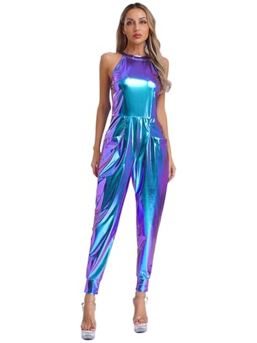 Freebily Damen Metallic Overall mit mit Tasche Glitzer Disco Kostüm 60er 70er Jahre Retro Party Halloween Fasching Kostüm Blau S Freebily Damen Metallic Overall mit mit Tasche Glitzer Disco Kostüm 60er 70er Jahre Retro Party Halloween Fasching Kostüm Blau S von Freebily