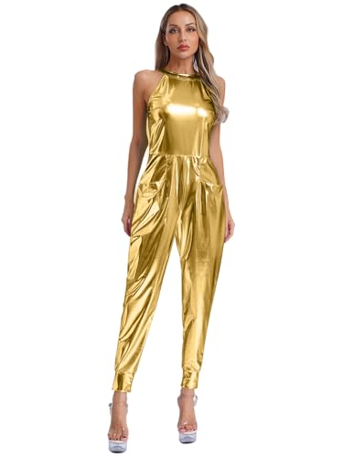 Freebily Damen Metallic Overall mit mit Tasche Glitzer Disco Kostüm 60er 70er Jahre Retro Party Halloween Fasching Kostüm Gold L Freebily Damen Metallic Overall mit mit Tasche Glitzer Disco Kostüm 60er 70er Jahre Retro Party Halloween Fasching Kostüm Gold L von Freebily