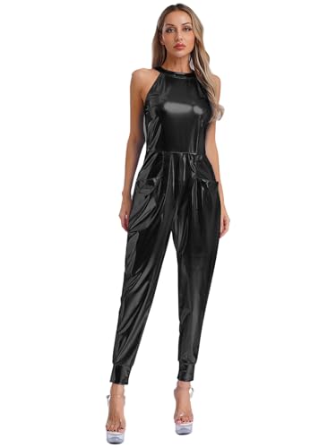 Freebily Damen Metallic Overall mit mit Tasche Glitzer Disco Kostüm 60er 70er Jahre Retro Party Halloween Fasching Kostüm Schwarz XXL Freebily Damen Metallic Overall mit mit Tasche Glitzer Disco Kostüm 60er 70er Jahre Retro Party Halloween Fasching Kostüm Schwarz XXL von Freebily