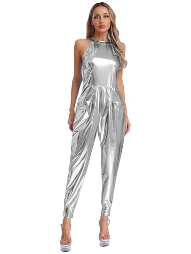 Freebily Damen Metallic Overall mit mit Tasche Glitzer Disco Kostüm 60er 70er Jahre Retro Party Halloween Fasching Kostüm Silber XXL Freebily Damen Metallic Overall mit mit Tasche Glitzer Disco Kostüm 60er 70er Jahre Retro Party Halloween Fasching Kostüm Silber XXL von Freebily