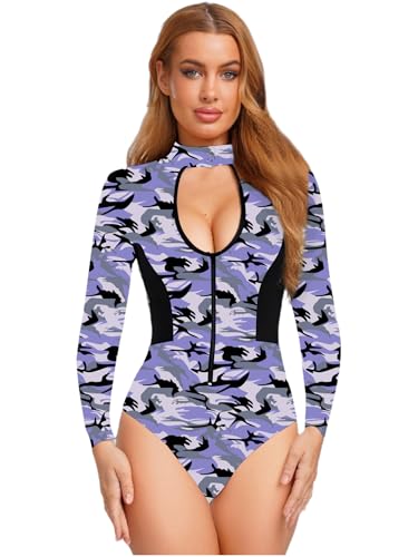 Freebily Damen Militär Kostüm Commando Camouflage Bodysuit Army Girl Cosplay Halloween Karneval Kostüm Mottoparty Lavendel S von Freebily