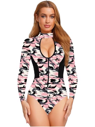 Freebily Damen Militär Kostüm Commando Camouflage Bodysuit Army Girl Cosplay Halloween Karneval Kostüm Mottoparty Rosa XXL von Freebily