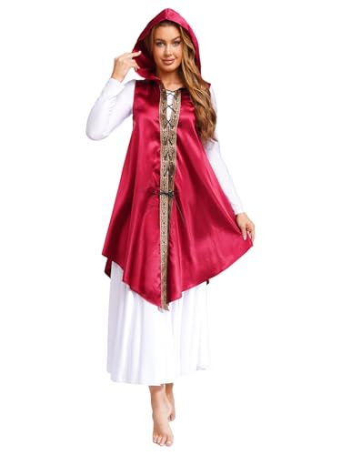 Freebily Damen Mittelalterlicher Umhang Mit Kapuze Vintage Viktorianisches Kostüm Poncho Schal Faschingskostüm Burgundy XXL Freebily Damen Mittelalterlicher Umhang Mit Kapuze Vintage Viktorianisches Kostüm Poncho Schal Faschingskostüm Burgundy XXL von Freebily
