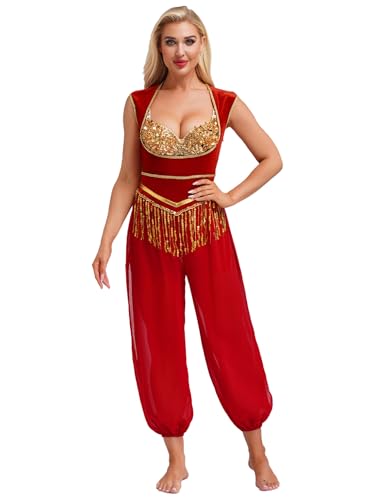 Freebily Damen Orientalische Prinzessin Kostüm Bauchtanz Indisches Tanzkostüm Samt Overall Aladinhose Halloween Fasching Kostüm Rot S Freebily Damen Orientalische Prinzessin Kostüm Bauchtanz Indisches Tanzkostüm Samt Overall Aladinhose Halloween Fasching Kostüm Rot S von Freebily