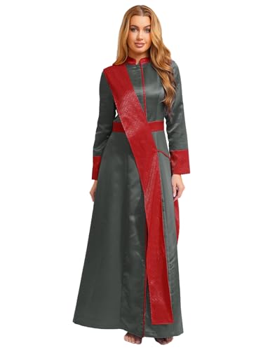 Freebily Damen Priester Kostüm Gewand Mit Stola Langarm Jacquard Katholische Chasuble Geistlicher Klerus Mantel Faschingskostüme Grau M von Freebily