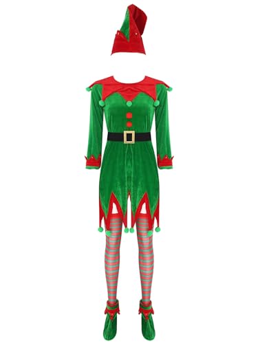 Freebily Damen Weihnachten Elfenkostüm Weihnachtself Hut Mütze Und Elfenohren Set Weihnachten Elf Fee Kostüm für Karneval Cosplay Party Grün_A M von Freebily