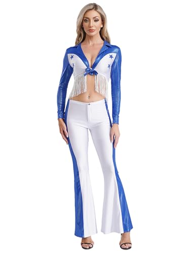Freebily Damen Western Cowgirl Outfit 70s 80s Hippie Disco Anzug Glitzer Top Schlaghose Set Halloween Karnevalskostüm Wild West Outfit Königsblau XXL Freebily Damen Western Cowgirl Outfit 70s 80s Hippie Disco Anzug Glitzer Top Schlaghose Set Halloween Karnevalskostüm Wild West Outfit Königsblau XXL von Freebily