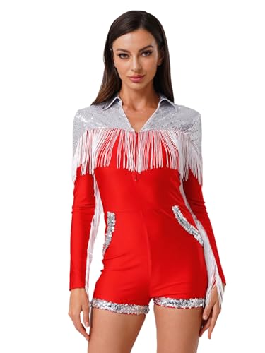 Freebily Damen Western Cowgirl Outfit 80er 90er Jahre Disco Outfit Glitzer Pailletten Quasten Overall Fasching Halloween Kostüm Party Tanzkostüm Rot XL Freebily Damen Western Cowgirl Outfit 80er 90er Jahre Disco Outfit Glitzer Pailletten Quasten Overall Fasching Halloween Kostüm Party Tanzkostüm Rot XL von Freebily