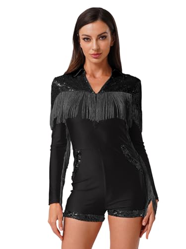 Freebily Damen Western Cowgirl Outfit 80er 90er Jahre Disco Outfit Glitzer Pailletten Quasten Overall Fasching Halloween Kostüm Party Tanzkostüm Schwarz S Freebily Damen Western Cowgirl Outfit 80er 90er Jahre Disco Outfit Glitzer Pailletten Quasten Overall Fasching Halloween Kostüm Party Tanzkostüm Schwarz S von Freebily