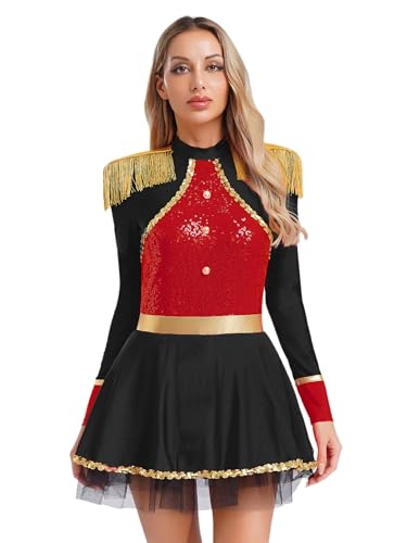 Freebily Damen Zirkus Zirkusdirektor Kostüm Funkelnde Pailletten Kleid Mit Fransen Epauletten Halloween Karneval Kostüm Party Cosplay Schwarz L von Freebily