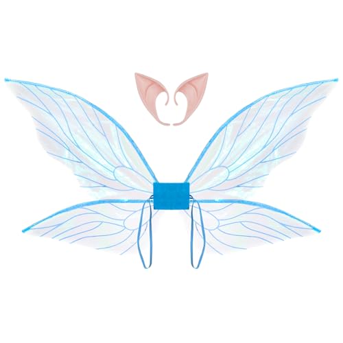 Freebily Glänzende Durchsichtige Zikadenflügel Mit Elfenohren Halloween Kostüm Libellenflügel Für Damen Mädchen Blau Einheitsgröße Freebily Glänzende Durchsichtige Zikadenflügel Mit Elfenohren Halloween Kostüm Libellenflügel Für Damen Mädchen Blau Einheitsgröße von Freebily