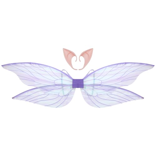 Freebily Glänzende Durchsichtige Zikadenflügel Mit Elfenohren Halloween Kostüm Libellenflügel Für Damen Mädchen Lila Einheitsgröße Freebily Glänzende Durchsichtige Zikadenflügel Mit Elfenohren Halloween Kostüm Libellenflügel Für Damen Mädchen Lila Einheitsgröße von Freebily