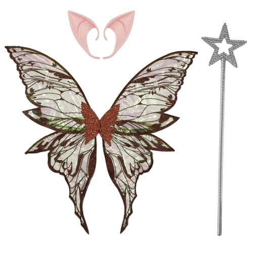 Freebily Glänzende Schiere Schmetterlingsflügel mit Feenstab Elfenohren Kostüm Accessoire für Halloween Party Braun und Silber One Size Freebily Glänzende Schiere Schmetterlingsflügel mit Feenstab Elfenohren Kostüm Accessoire für Halloween Party Braun und Silber One Size von Freebily