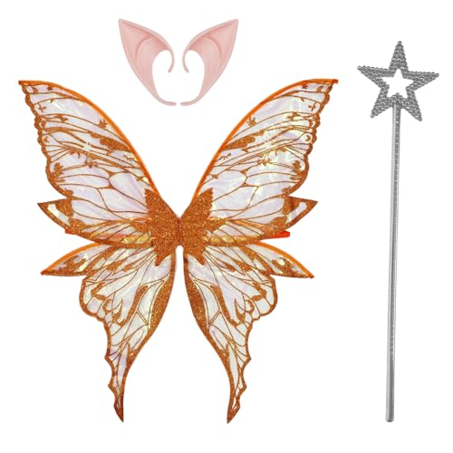 Freebily Glänzende Schiere Schmetterlingsflügel mit Feenstab Elfenohren Kostüm Accessoire für Halloween Party Orange&Silber One Size Freebily Glänzende Schiere Schmetterlingsflügel mit Feenstab Elfenohren Kostüm Accessoire für Halloween Party Orange&Silber One Size von Freebily