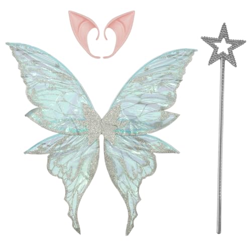 Freebily Glänzende Schiere Schmetterlingsflügel mit Feenstab Elfenohren Kostüm Accessoire für Halloween Party Silber&Silber One Size Freebily Glänzende Schiere Schmetterlingsflügel mit Feenstab Elfenohren Kostüm Accessoire für Halloween Party Silber&Silber One Size von Freebily