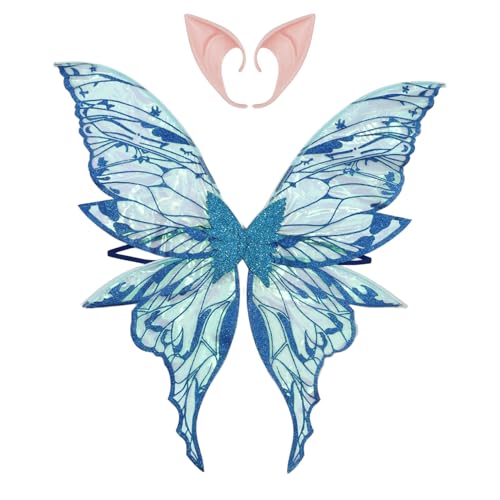 Freebily Glänzender Goldstempel Schmetterlingsflügel mit Feenelfenohren für Halloween Party Blau One Size Freebily Glänzender Goldstempel Schmetterlingsflügel mit Feenelfenohren für Halloween Party Blau One Size von Freebily