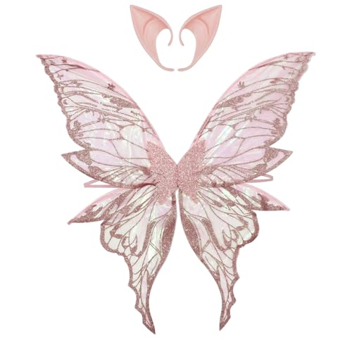 Freebily Glänzender Goldstempel Schmetterlingsflügel mit Feenelfenohren für Halloween Party Rosa One Size Freebily Glänzender Goldstempel Schmetterlingsflügel mit Feenelfenohren für Halloween Party Rosa One Size von Freebily