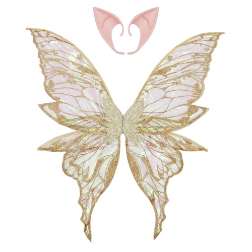 Freebily Glänzender Goldstempel Schmetterlingsflügel mit Feenelfenohren für Halloween Party Sekt One Size von Freebily